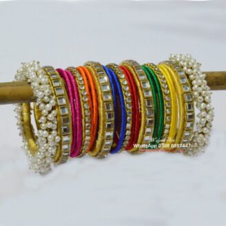 KBangle343 7 Color Kundan Bangle Set With Pearls