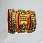 KBangle344 Yellow & Orange Kundan Bangle Set