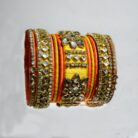 KBangle344 Yellow & Orange Kundan Bangle Set