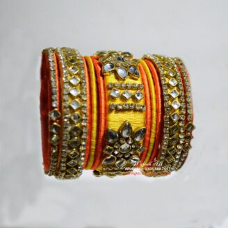 KBangle344 Yellow & Orange Kundan Bangle Set