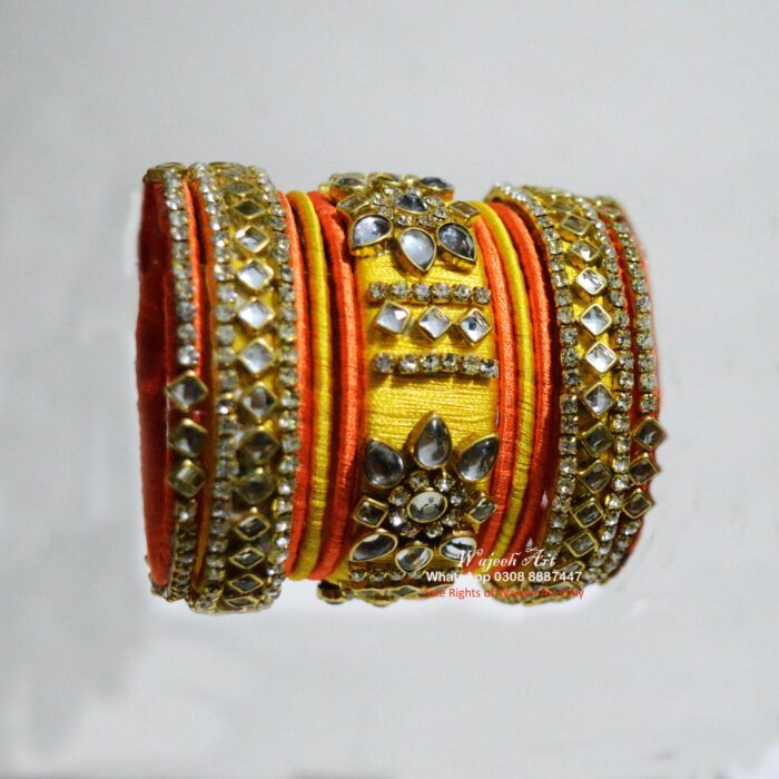 KBangle344 Yellow & Orange Kundan Bangle Set