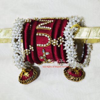 KBangle345a Maroon customized Name Kundan Bangle
