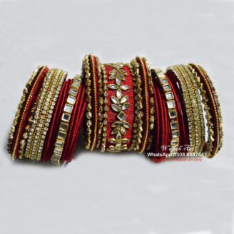 KBangle348 Bridal red kundan bangle set