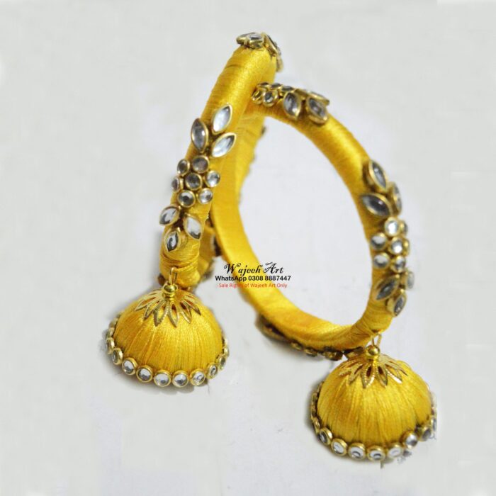 KBangle350 Pair of yellow Kundan Bangles