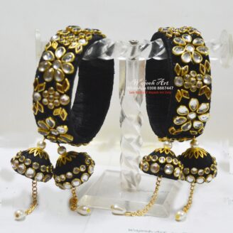 KBangle351 Lavish Black Pair of Kundan Kara With Tassels