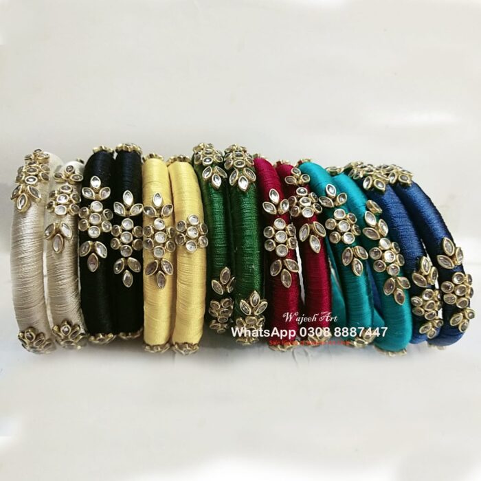 KBangle353 Multi Color Silk Thread Kundan Bangles