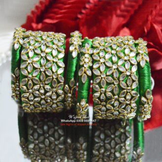 KBangle355 6 pcs of green kkundan bangles