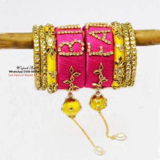 KBangle356 Yellow & Pink Mayoon Kundan Bangle For Bride