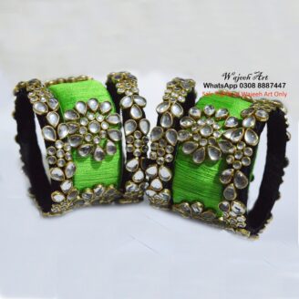 KBangle357 6 pcs of Light Green Kundan bangle set