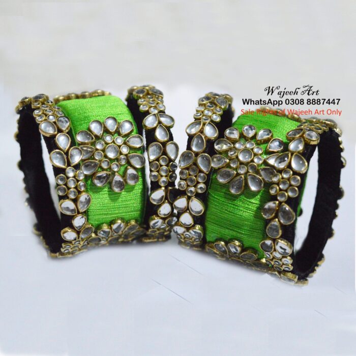 KBangle357 6 pcs of Light Green Kundan bangle set
