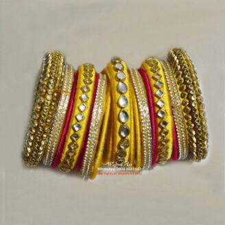 KBangle358 Mayoon special yellow kundan bangle set