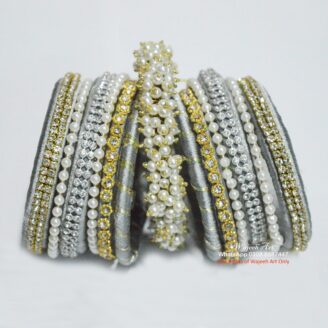 KBangle360a Silver & White Bangle Set For All Occasions