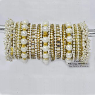 KBangle361 Elegant White Pearl Kundan Bangle Set