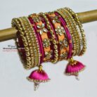 KBangle363 Peach & Pink Kundan Bangle Set With Embellishment