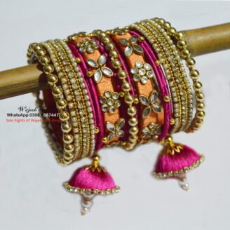 KBangle363 Peach & Pink Kundan Bangle Set With Embellishment