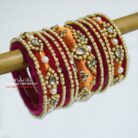 KBangle364 Peach Kundan Bangle Set With Pink Base