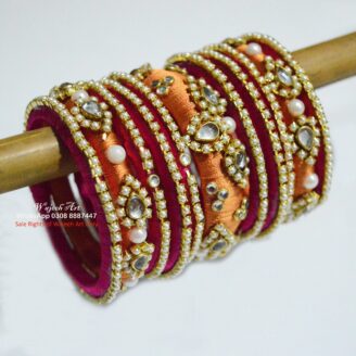 KBangle364 Peach Kundan Bangle Set With Pink Base