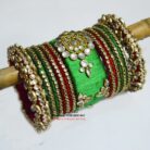 8 pcs of Green & Maroon Kundan Bangles With Karas