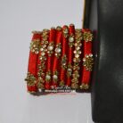 KBangle370 8 pcs red and gold kundan bangle set