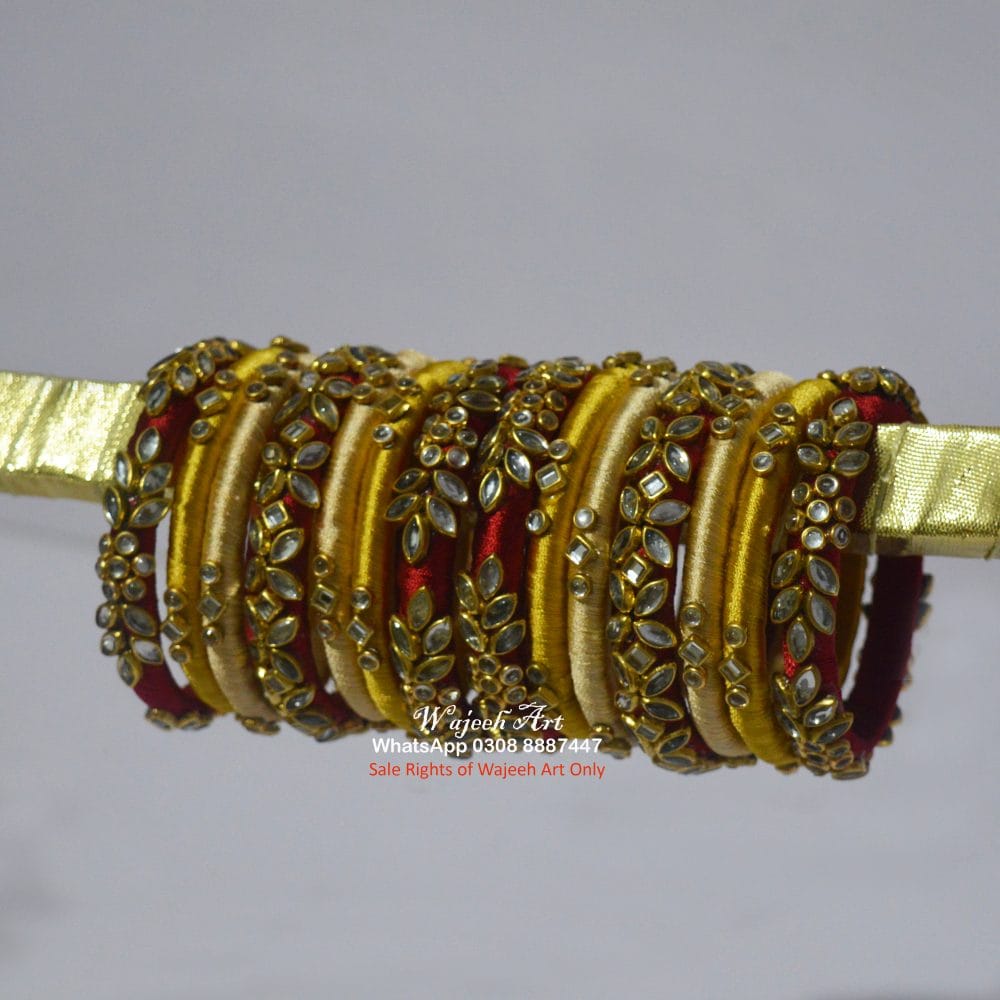 KBangle372a Golden Kundan Bangle Set With Combination of Red