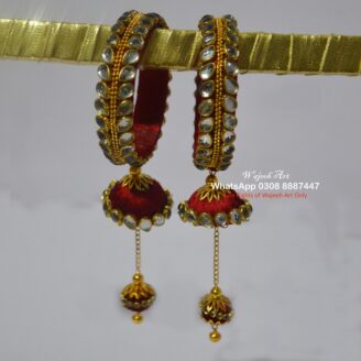 KBangle373 Pair of Red Kundan Bangle With Tassels
