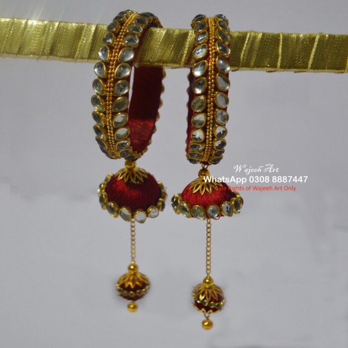 KBangle373 Pair of Red Kundan Bangle With Tassels