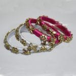 KBangle374 4 Pcs of White & Pink Kundan Bangles