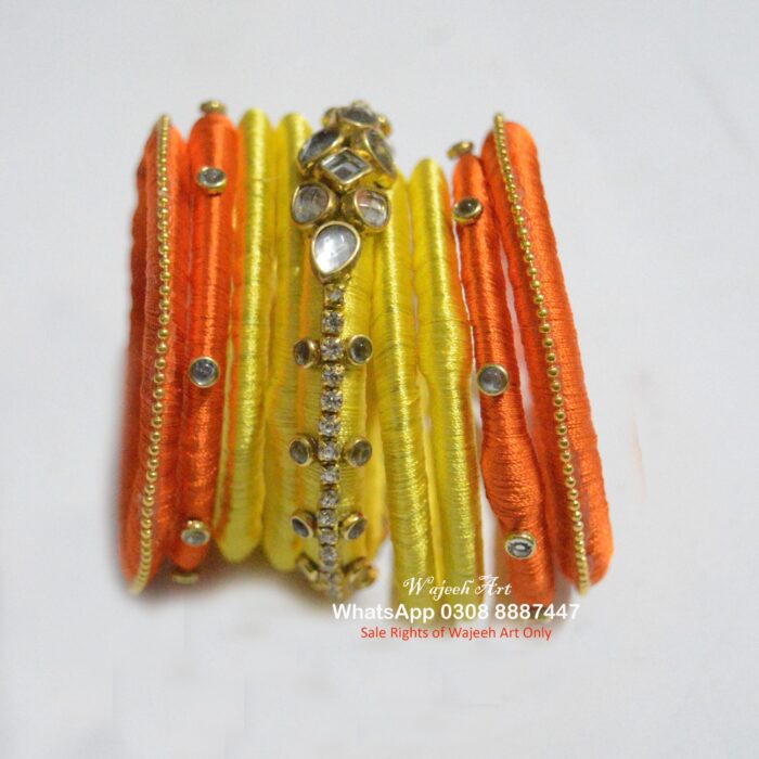 KBangle375 Mayoon Spceial Yellow & Orange Kundan Bangle Set