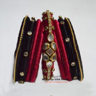 KBangle376 Black & Maroon Kundan Bangle Set
