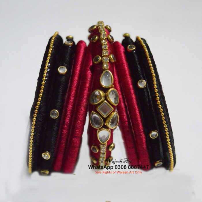 KBangle376 Black & Maroon Kundan Bangle Set