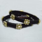 KBangle379 Pair of Black Bangle With Golden Embellishment