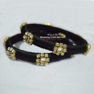 KBangle379 Pair of Black Bangle With Golden Embellishment