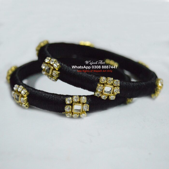 KBangle379 Pair of Black Bangle With Golden Embellishment