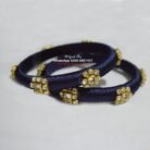 KBangle379a Pair of Navy Blue Bangles With Golden Embellishment