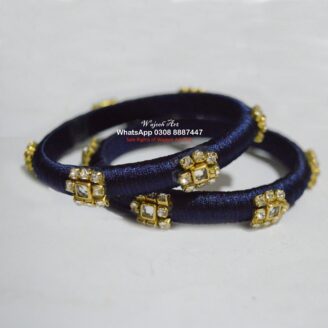 KBangle379a Pair of Navy Blue Bangles With Golden Embellishment