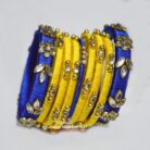 KBangle381 Yellow & Blue Kundan Bangle Set