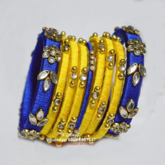 KBangle381 Yellow & Blue Kundan Bangle Set