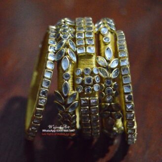KBangle383 5 Pcs of Metallic Gold Kundan Bangle Set
