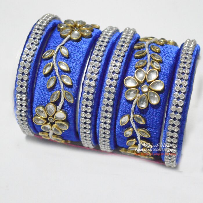 KBangle385 Light Blue & Silver Kundan Bangle Set