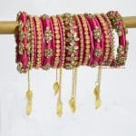 KBangle387 Red & Pink Kundan Bangle Set With Tassels