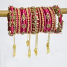 KBangle387 Red & Pink Kundan Bangle Set With Tassels