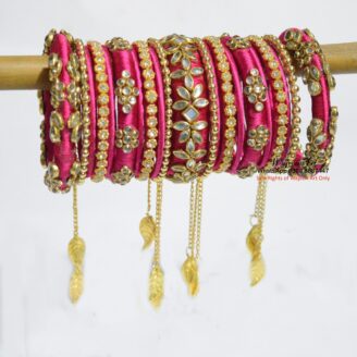 KBangle387 Red & Pink Kundan Bangle Set With Tassels