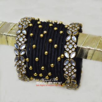 KBangle388 12 Pcs of Black Bangles With Kundan KAras