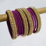 KBangle390 Dark Magenta & Gold Kundan Bangle Set
