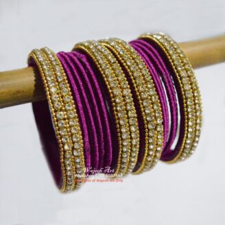 Dark Magenta & Gold Kundan Bangle Set