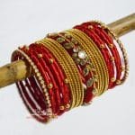 KBangle393 Royal Red & Golden Kundan Bangle Set For Special Occassions