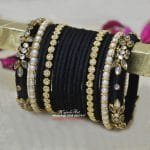 KBangle394 Simple Black Kundan Bangle Set