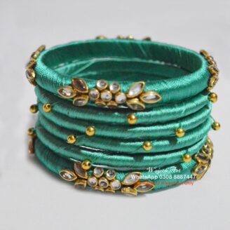 KBangle396 Pastel Green 6 pcs Kundan Bangle Set