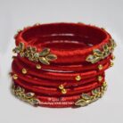 KBangle396a Red 6 pcs Kundan Bangle Set