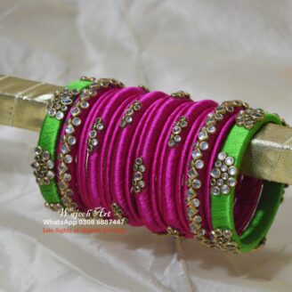 KBangle397 Shocking Pink Kundan Bangles With Green Karas
